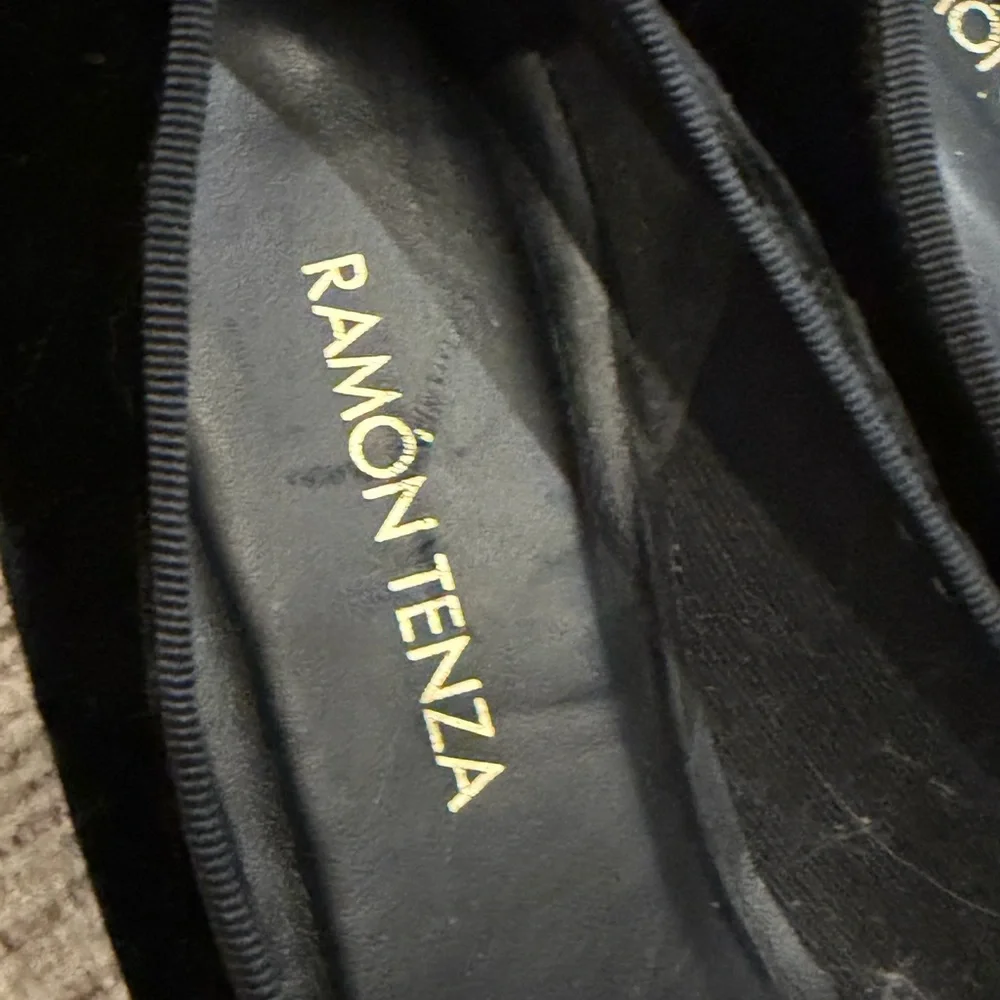 Ramon Tenza Black Velvet Loafers with Gold dragonfly Embroidery size 8